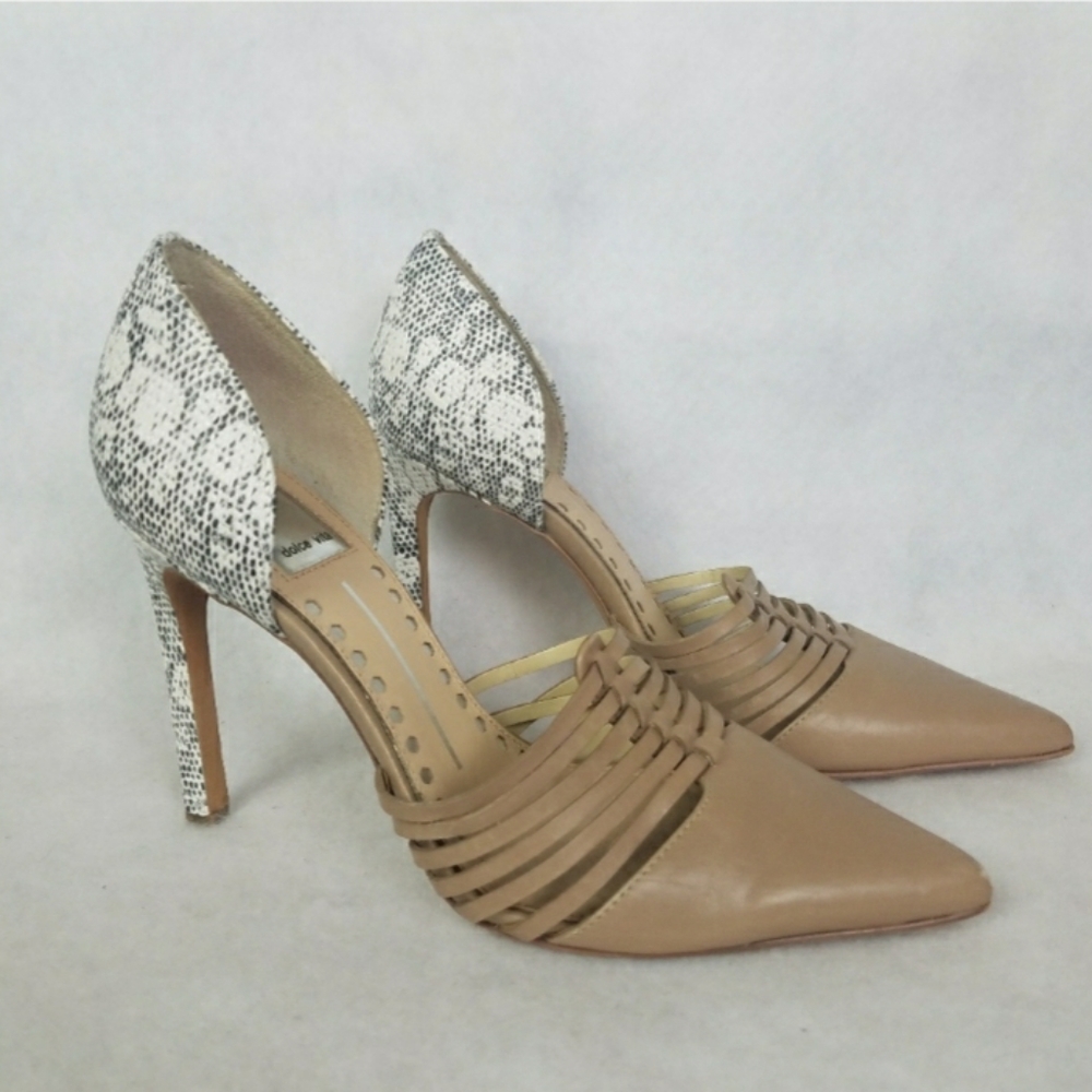 #.  Dolce Vita Snakeskin and Strappy Nude Stilettos